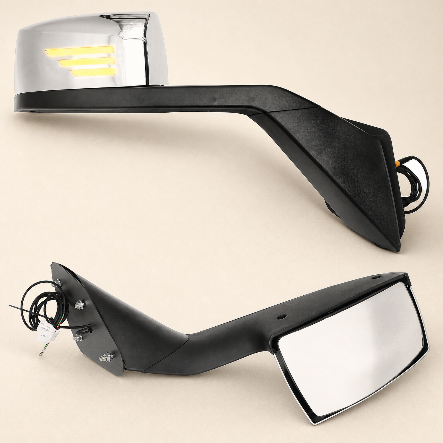 2004-2017 Volvo VNL Hood Mirrors "Chrome With Turn Signal Light"