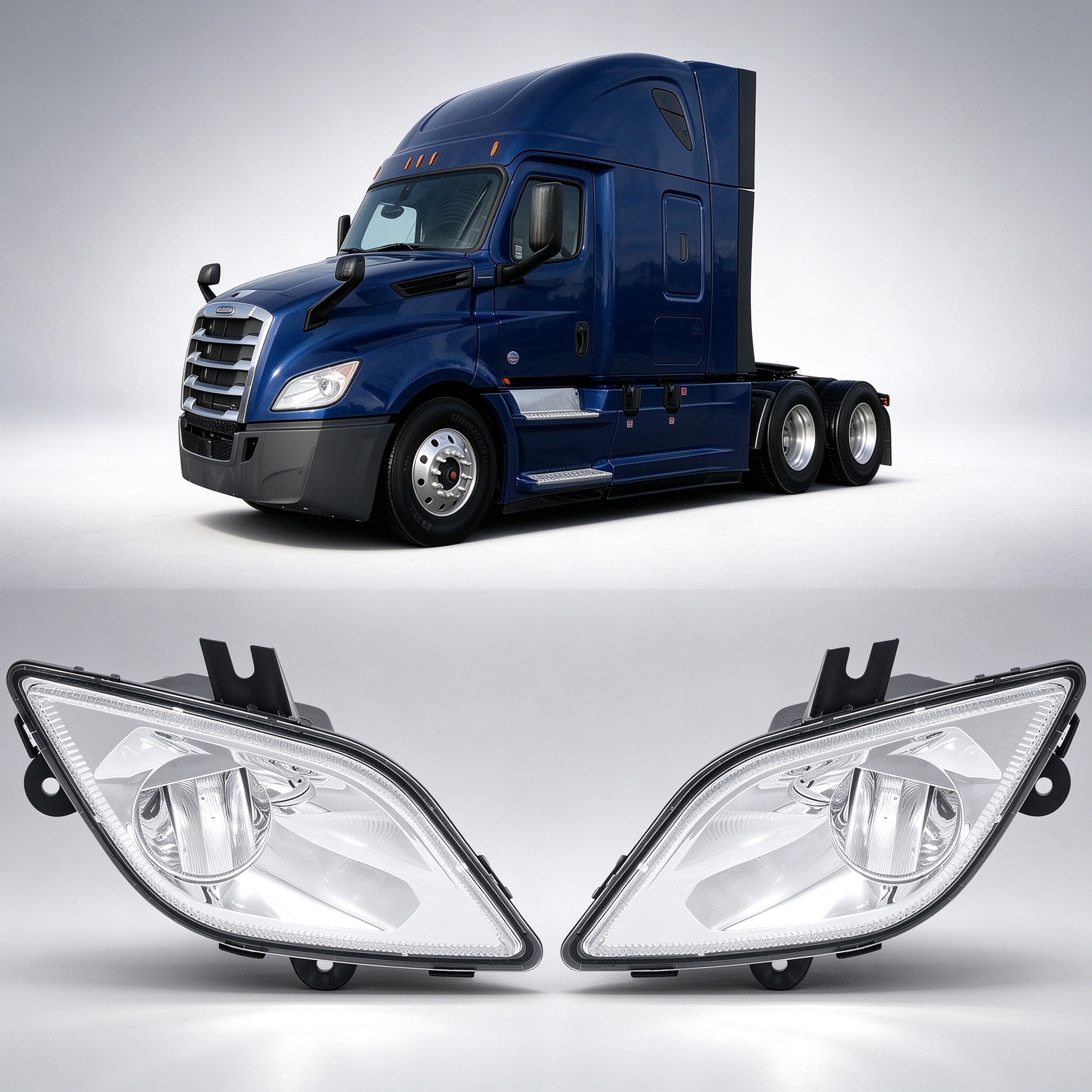 2018-2024 فریٹ لائنر Cascadia فوگ لائٹس 'Chrome LED'