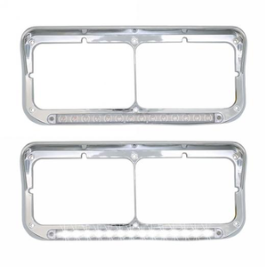 "Kenworth Peterbilt Western Star Freightliner" "T400/T600/T800/W900B/W900L 378/379 4900 Freightliner" Headlight Bezels "12"" LED Clear Lens + White Light With Visor"