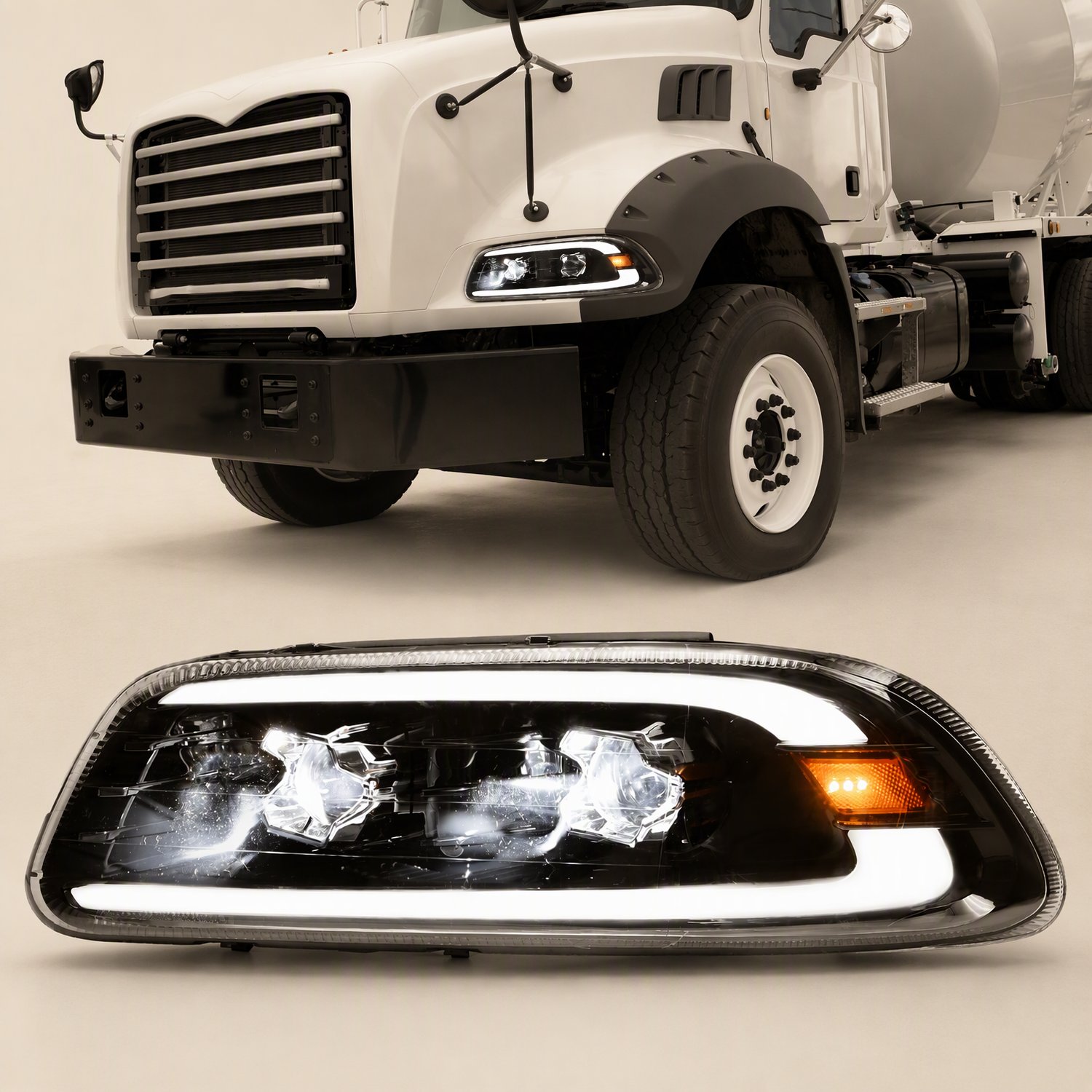 "1998-2005 2004-2008 2008-2018 2012-2018 2008-2018" Mack "CX CXN CXU GU4/GU5 With Set Back Axle GU7/GU8 With Set Back Axle" Headlights "Black LED"