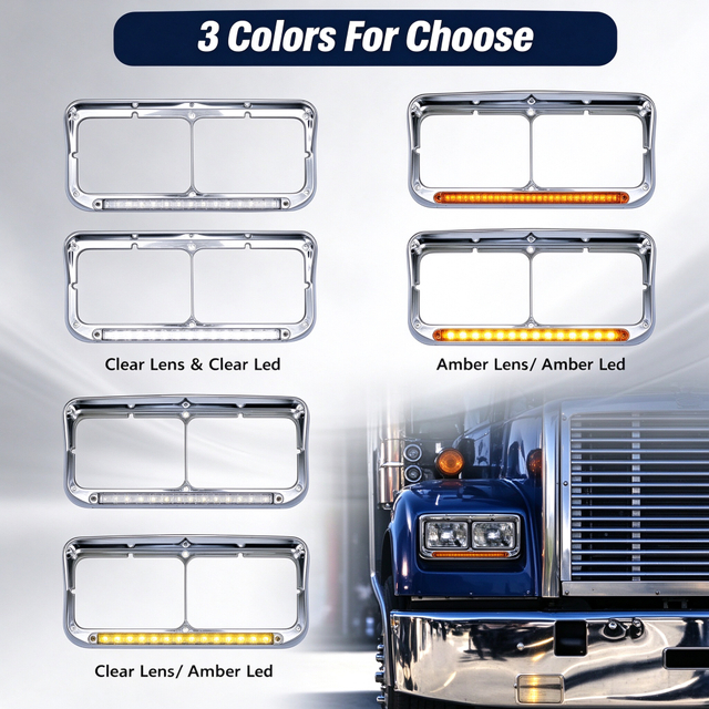 Kenworth Peterbilt Occidentalis Star Freightliner''T400/T600/T800/W900B/W900L 378/379 4900 Freightliner' Headlight Bezels '12'' Lens + Amber Lux Serena Visor