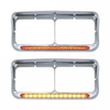"Kenworth Peterbilt Western Star Freightliner" "T400/T600/T800/W900B/W900L 378/379 4900 Freightliner" Headlight Bezels "12"" LED Amber Lens + Amber Light With Visor"