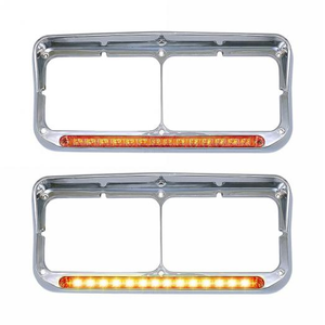 "Kenworth Peterbilt Western Star Freightliner" "T400/T600/T800/W900B/W900L 378/379 4900 Freightliner" Headlight Bezels "12"" LED Amber Lens + Amber Light With Visor"