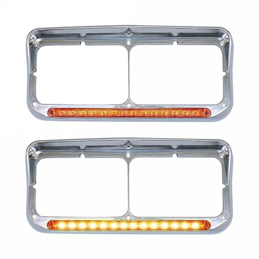 'Kenworth Peterbilt stella occidentis Freightliner' 'T400/T600/T800/W900B/W900L 378/379 4900 Freightliner' Headlight Bezels '12'' DUCTUS Amber Lens + Amber Lux Visor'