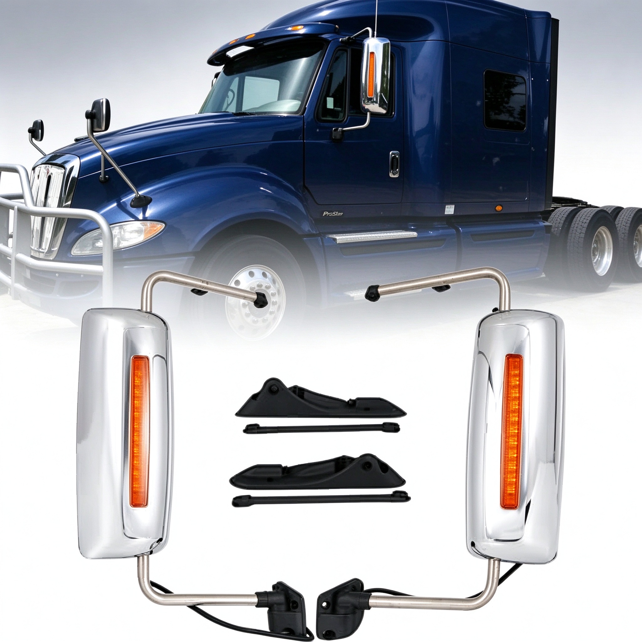 2008-2018 International ProStar/DuraStar/TranStar/WorkStar Hood Mirrors Chrome